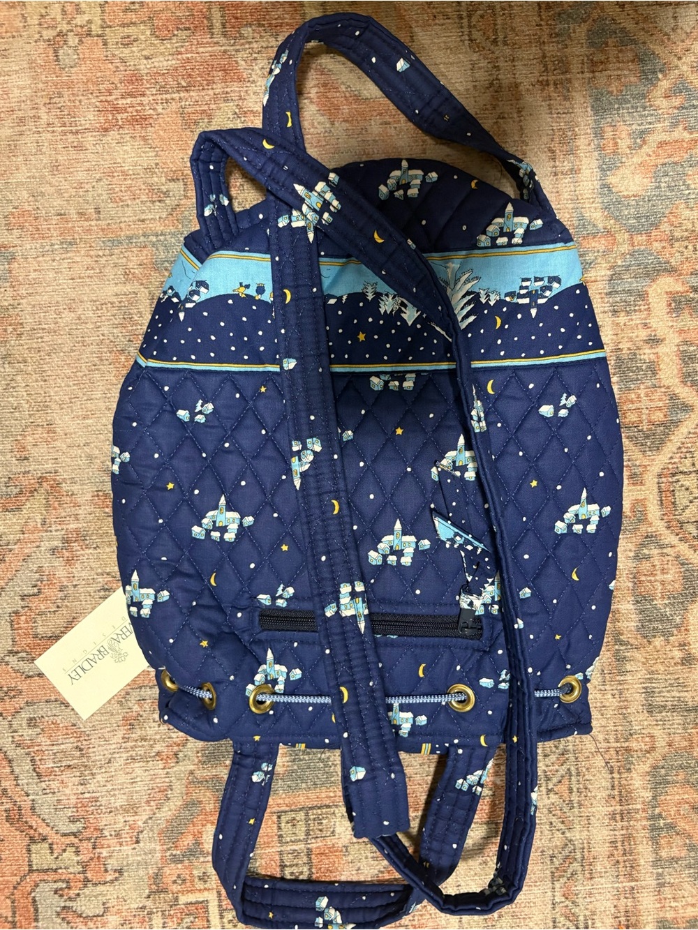 NWT RARE Vintage 1997 Vera Bradley Blue Holiday Drawstring Backpack Deadstock US - Picture 2 of 3
